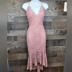 Lovely Day Spaghetti Straps High Low Hem Pencil Lace Dress
